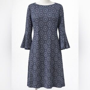 Tommy Hilfiger Medallion Print Sheath Dress Navy White Bell Sleeve Size 8
